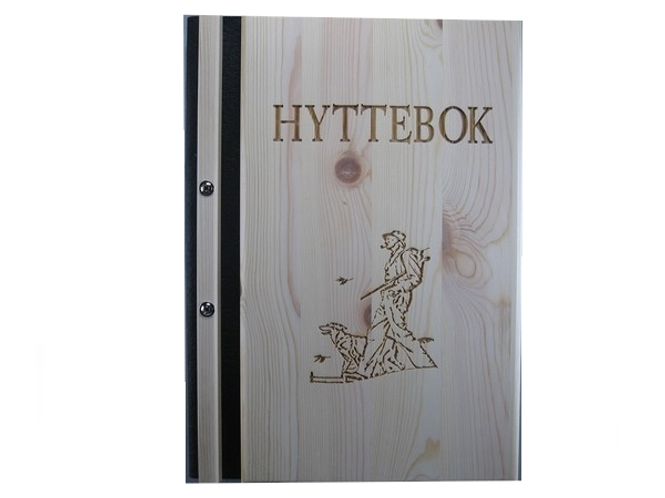 Hovedbilde 4003. Hyttebok av furu. motiv mann/hund